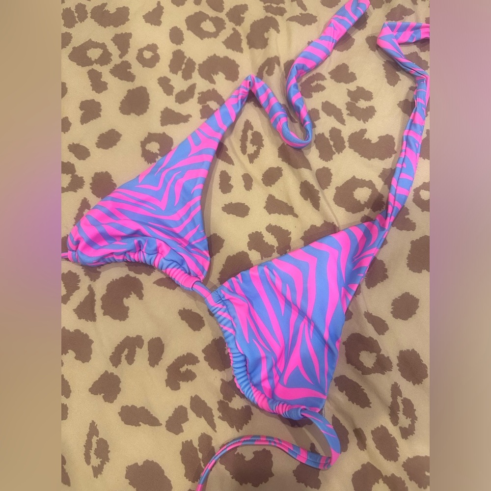 Pink and Blue Zebra neon Print Bikini Top